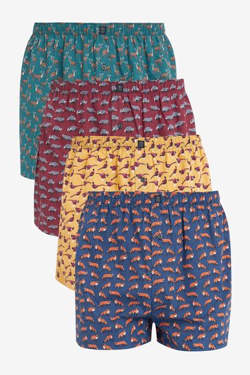 Woodland Animal 4 pack Pattern Woven Pure Cotton Boxers