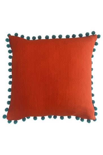 Riva Paoletti Orange Mardi Gras Pom-Pom Polyester Filled Cushion