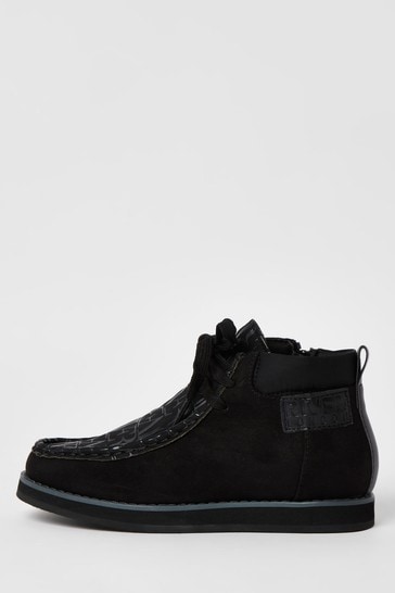 River Island Black Lace-Up Wallabe Boots
