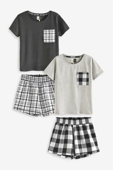 Grey/White Check Cotton Short Set Pyjamas
