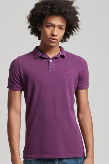 Superdry Purple Organic Cotton Vintage Destroy Polo Shirt