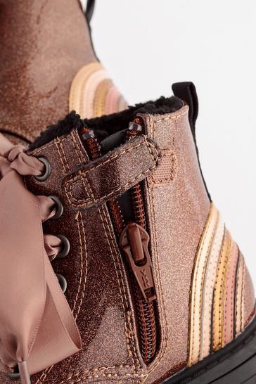 Buy Rose Gold Pink Warm Lined Lace Up Boots from Next Germany