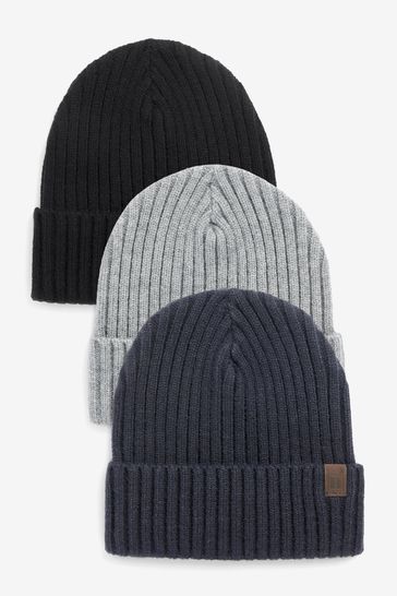 Navy/Grey/Black Beanie Hats 3 Pack (1-16yrs)