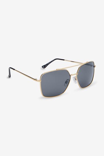 Gold Tone Navigator Style Sunglasses