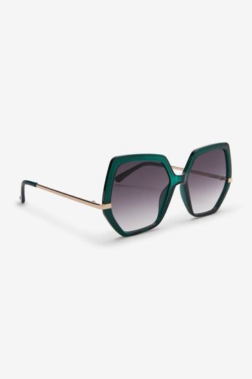 Green Oversized Hexagon Sunglasses