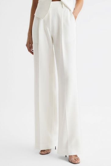 Reiss White Tatum Crepe Wide Leg Trousers