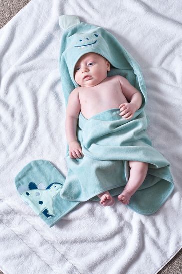 Dexter The Dinosaur Newborn Babyhandtuch mit Kapuze aus Baumwolle, Blau