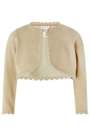 Monsoon Gold Baby Niamh Cropped Sparkle Knitted Cardigan