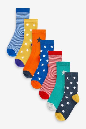 Blue/Orange Stars & Stripes 7 Pack Cotton Rich Socks