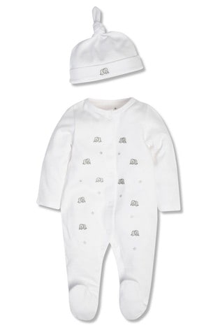 M&Co White Elephant Sleepsuit And Hat