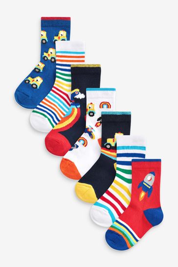 Rainbow Stripe Transport Cotton Rich Socks 7 Pack