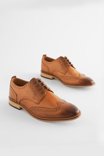 Tan Brown Wide Fit Contrast Sole Leather Brogues