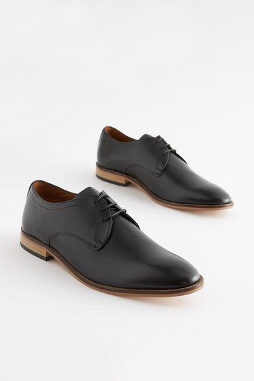 Buy Black Wide Fit Contrast Sole Leather Derby Shoes from Next Luxembourg