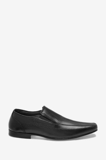Black Wide Fit Leather Panel Slip-On Shoes