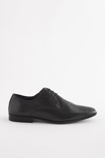 Black Wide Fit Leather Plain Derby Shoes