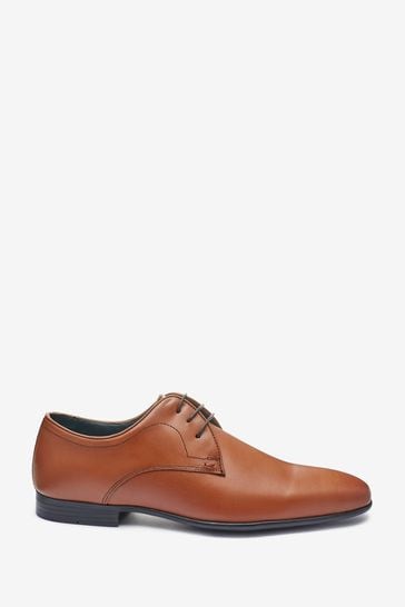 Bronceado marrón Wide Fit Cuero liso Derby Zapatos