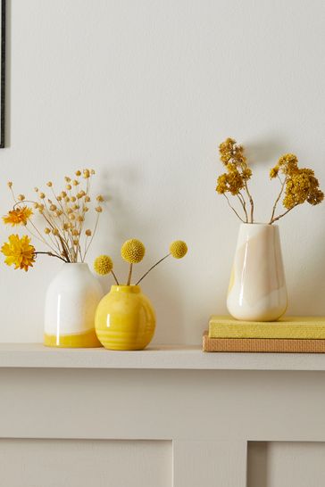 Set of 3 Yellow Brushstroke Ceramic Mini Vases
