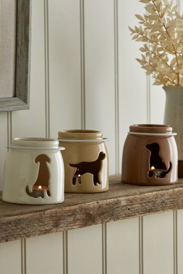 Set of 3 Natural Cut-Out Dog Tealight Candle Holders
