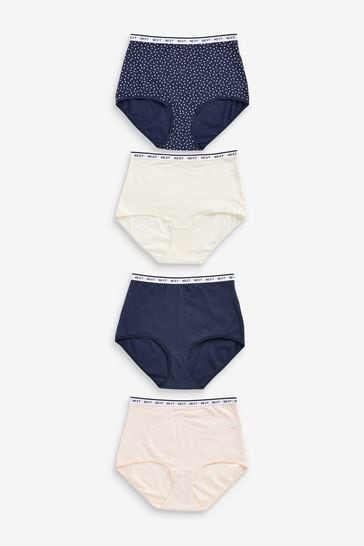 Cream/Navy Blue/Pink Full Brief Cotton Rich Logo Knickers 4 Pack