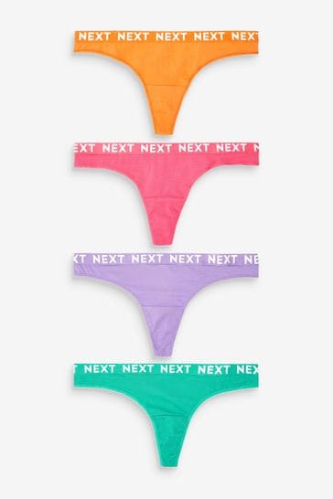 Multi Thong Cotton Rich Logo Knickers 4 Pack