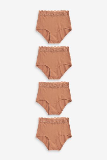 Caramel Full Brief Cotton and Lace Knickers 4 Pack