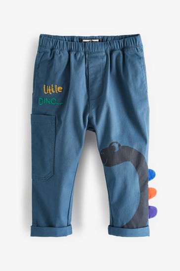 Blue Dino Side Pocket Pull-On Trousers (3mths-7yrs)