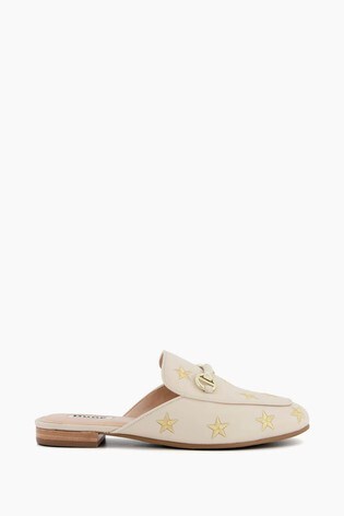 Dune London Natural Galaxies Star Embroidered Backless Loafers