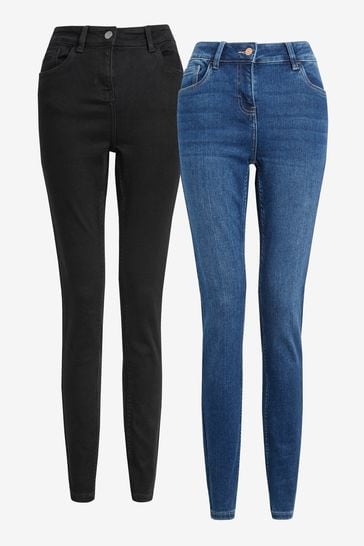 Mid Blue/Washed Black 2 Pack Skinny Jeans