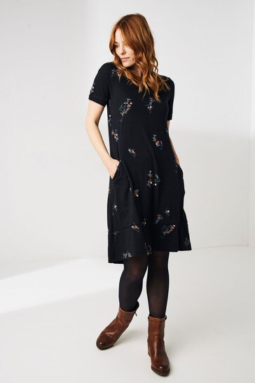 FatFace Black Simone Embroidered Jersey Dress