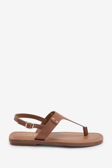 Tan Brown Extra Wide Fit Forever Comfort® Leather Toe Post Sandals
