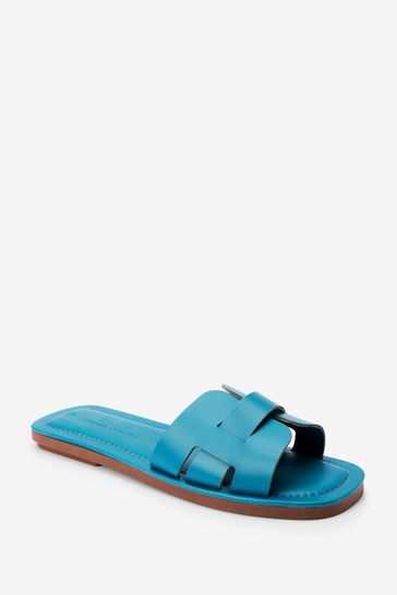 Teal Blue Extra Wide Fit Forever Comfort® Leather Mule Sandals