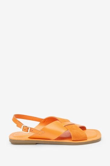 Orange Extra Wide Fit Forever Comfort® Crossover Leather Sandals