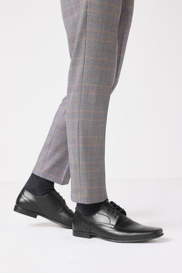 Black Leather Panel Lace Up Shoes