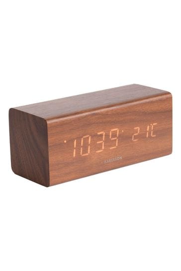 Karlsson Brown Wood Block Alarm Clock