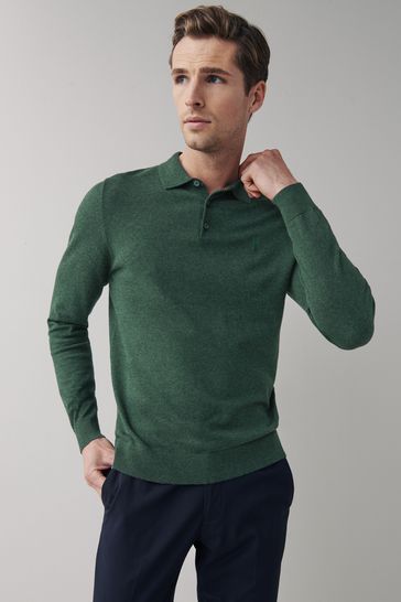 Green with Stag Embroidery Knitted Polo Shirt