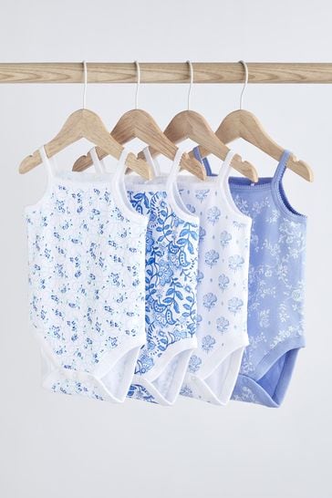 Blue Baby Strappy Vest Bodysuits 4 Pack