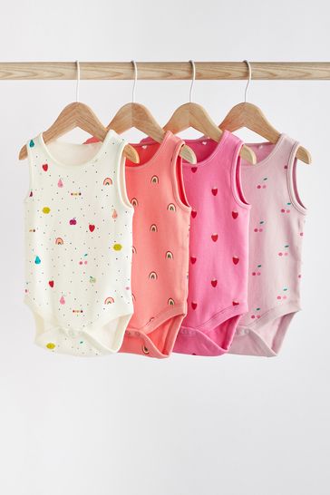 Pink Baby Vest Bodysuits 4 Pack