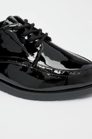 Black Extra Wide Fit Forever Comfort EVA Lace Up Patent Shoes