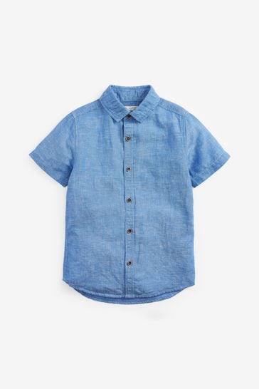 Blue Short Sleeve Linen Mix Shirt (3-16yrs)
