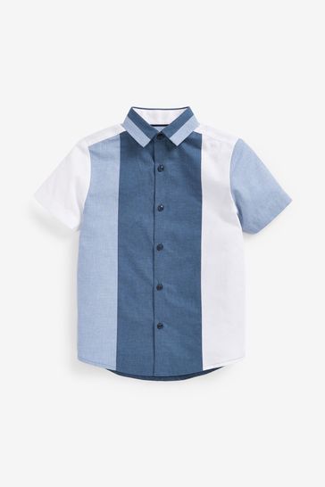 Blue Colourblock Short Sleeve Oxford Shirt (3-16yrs)