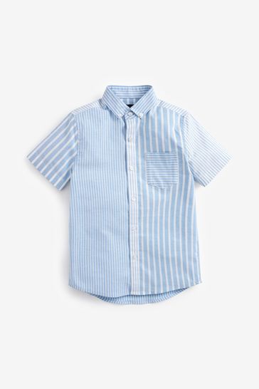 Blue Spliced Stripe Short Sleeve Oxford Shirt (3-16yrs)