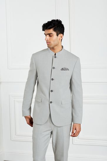 Light Grey Slim Nehru Collar Suit Jacket