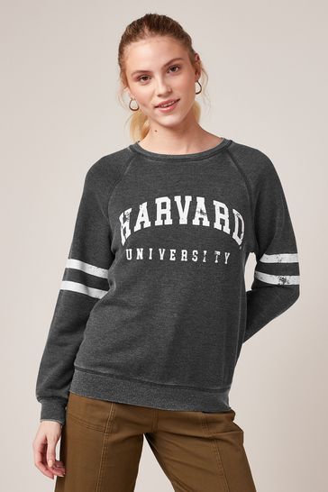 Charcoal Grey Washed Harvard License Graphic Sweatshirt