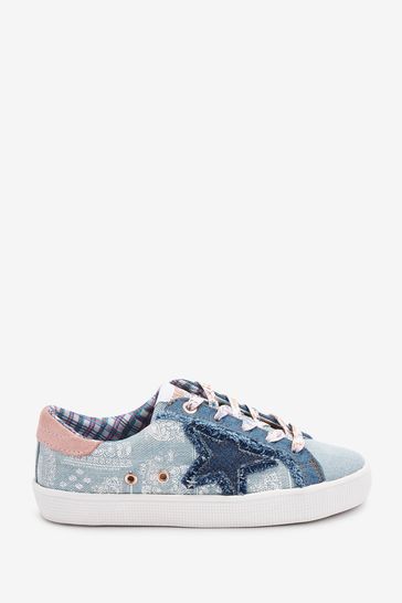 Denim Blue Patchwork Star Lace-Up Trainers