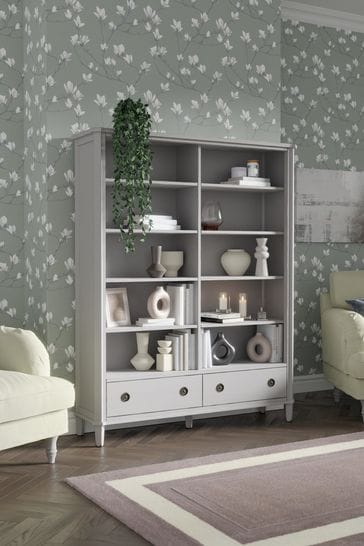 Henshaw Pale Steel 2 Drawer Double Bookcase By Laura Ashley