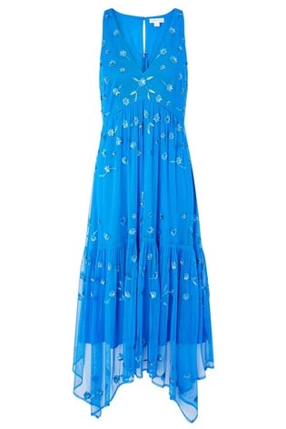 Monsoon Blue Carmela Sequin Hanky Hem Dress