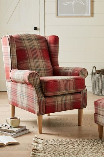 Red tartan store armchair next
