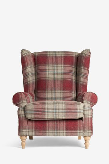 Buy Versatile Check Stirling Red Grande Sherlock Highback Armchair