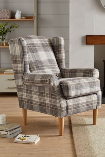 Brushed Check Perth Grey Small Sherlock Armchair
