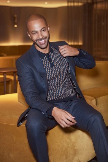 Buy Navy Blue Slim Fit Shawl Collar Suit: Jacket from Next Luxembourg